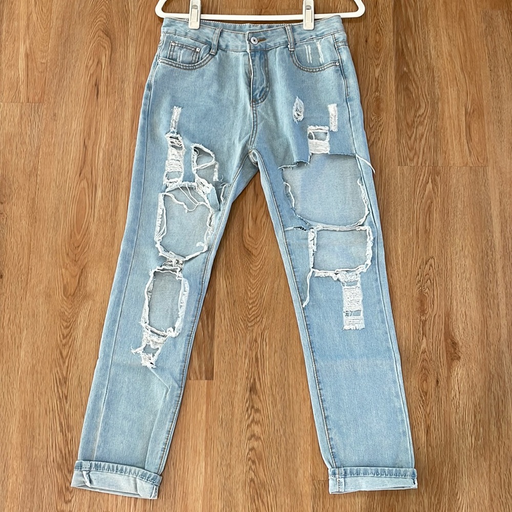 Light Wash Denim Ripped Jeans